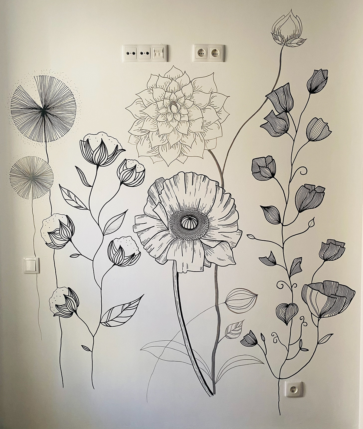 Children's room watercolor mural