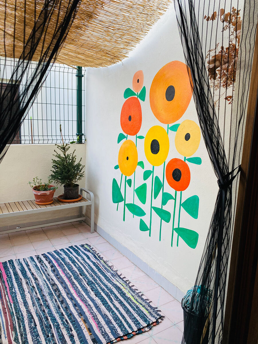 Restaurant watercolor mural